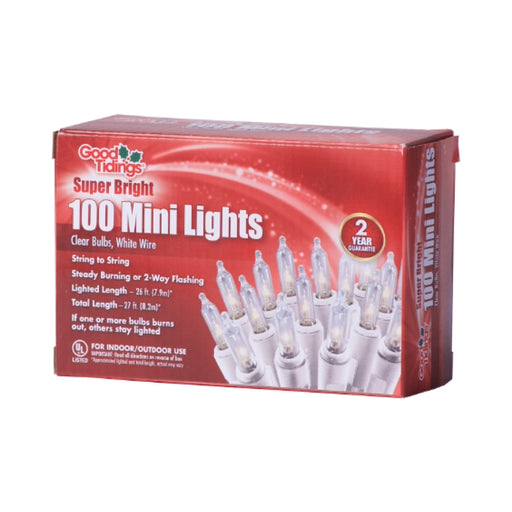 Good Tidings Super Bright - 100 Clear Lights on White Wire (27' Long)